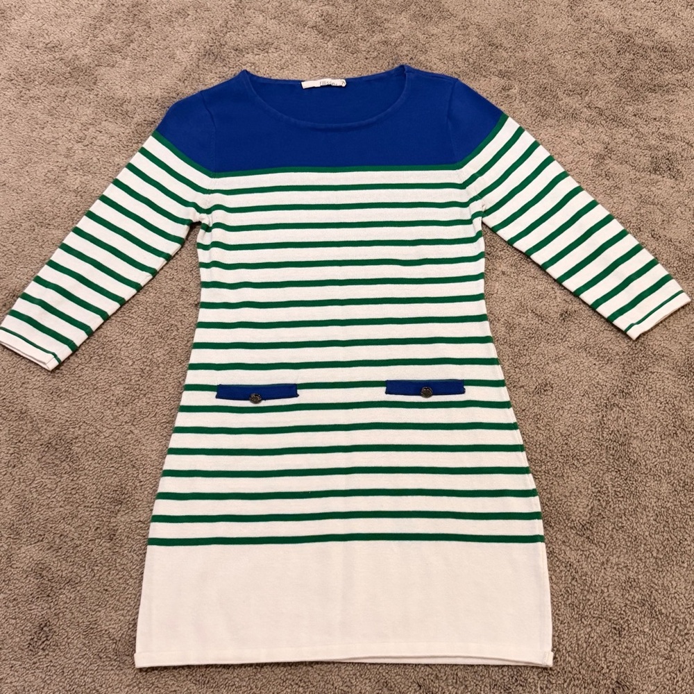 Ellison Navy and Emerald Striped Tunic Sweater